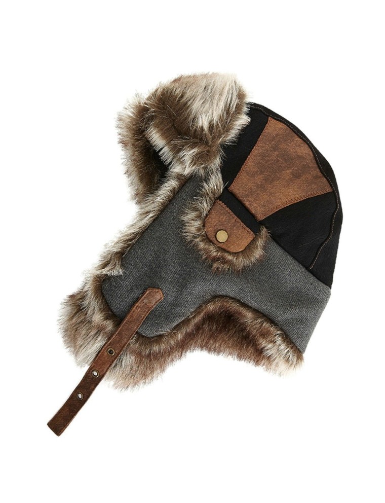 Winter skiing black grey aviator hat for men