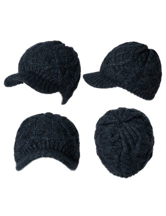 Women's Winter Wool Black Newsboy Hat